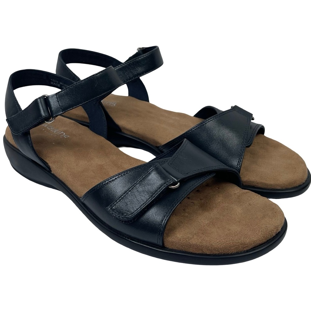 Walking Cradles Sky Sandals Women 10.5B Black Leather Adjustable Straps Comfort